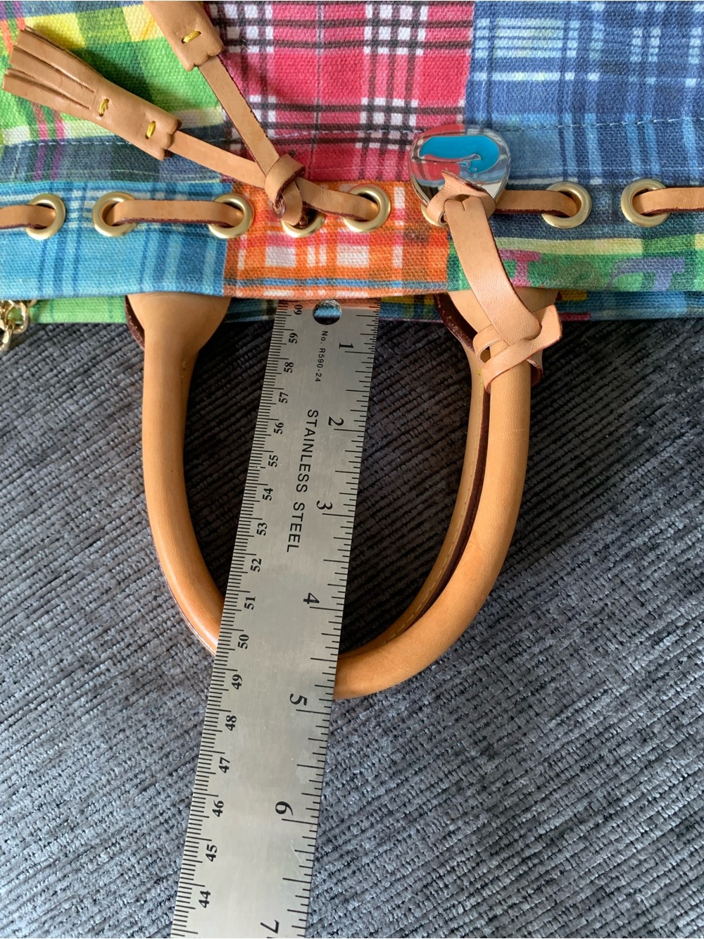 Madras picnic print satchel - Picture 14 of 15